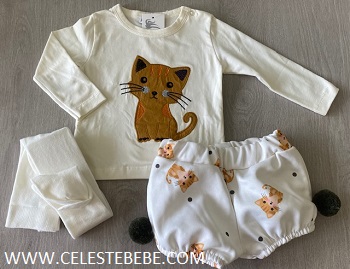 CONJUNTO BEBE NIÑO GATO MOSTAZA