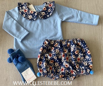 CONJUNTO BEBE NIÑO FLORECILLAS AZAFATA