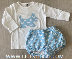 CONJUNTO BEBE NIÑO PERRITO CELESTE