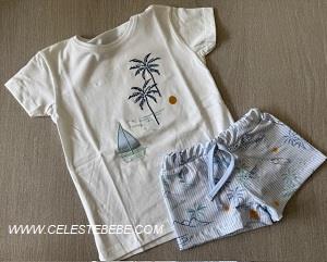 CONJUNTO BAÑO BB NIÑO PALMERAS AZUL