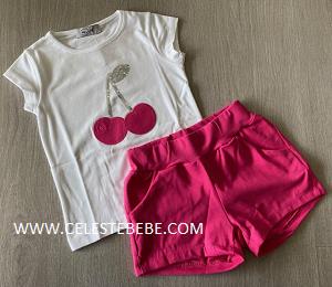 CONJUNTO CAMISA CEREZAS Y SHORT FUXIA