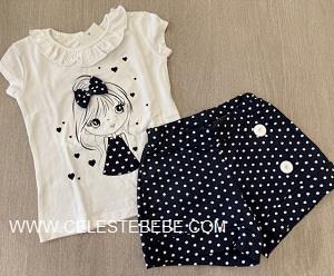 CONJUNTO 2P NIÑA LUNARES MARINO