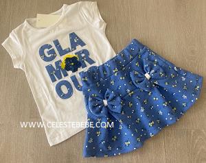 CONJUNTO FALDA Y CAMISA GLAMOUR AZULON